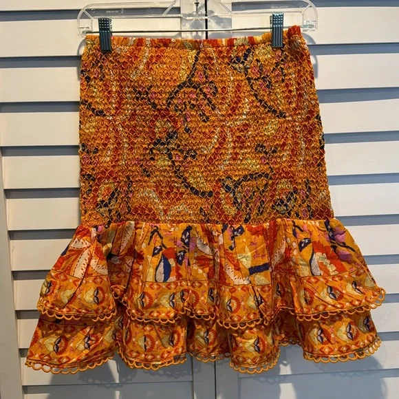 FARM Rio NWT Palms Party Yellow Smocked Mini Skirt Size M MSRP$140.